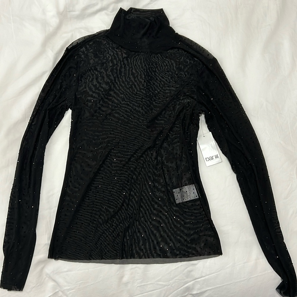 Sheer black bejeweled turtle neck